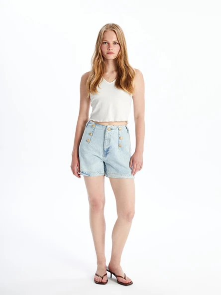 LCW Jeans İndigo Standart Fit Kadın Jean Şort ürün görseli 1