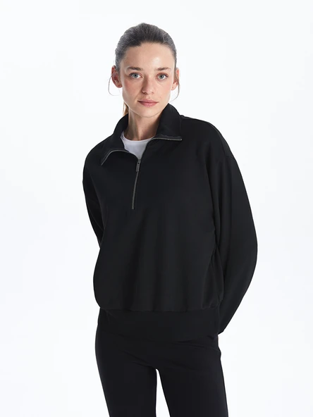 LCWAIKIKI Classic Siyah Dik Yaka Oversize Kadın Sweatshirt ürün görseli 1