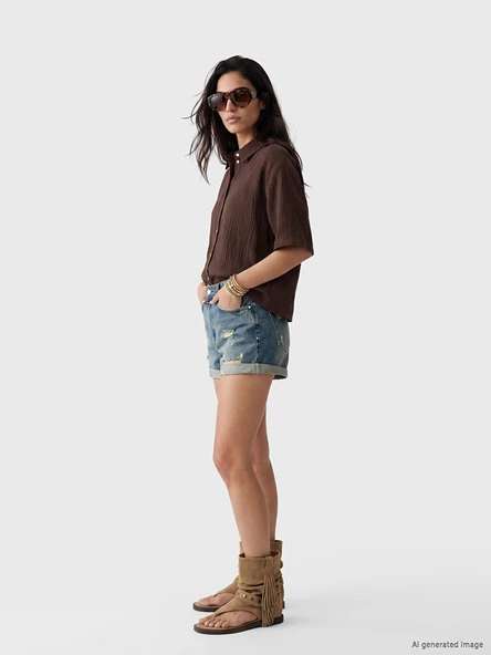 LCW Jeans İndigo Yırtık Detaylı Kadın Jean Şort ürün görseli 1