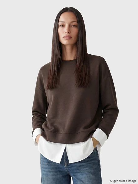 LCWAIKIKI Classic Kahverengi Bisiklet Yaka Oversize Kadın Tunik ürün görseli 1