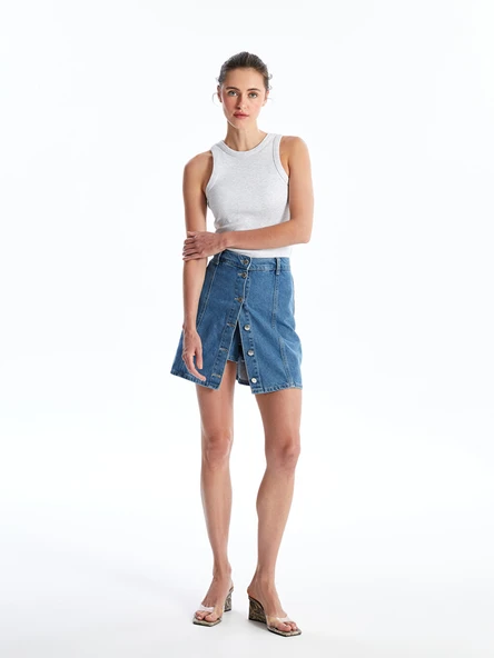 LCW Jeans İndigo Standart Fit Kadın Jean Şort Etek ürün görseli 1