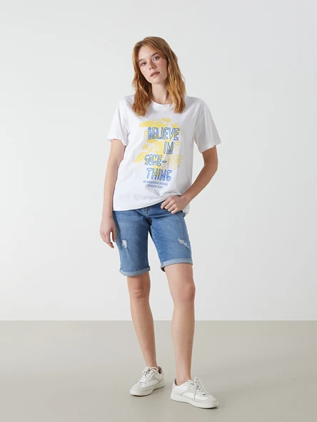 LCW Jeans İndigo Normal Bel Bermuda Fit Kadın Jean Şort ürün görseli 1