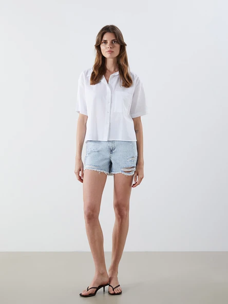 LCW Jeans İndigo Standart Fit Yırtık Detaylı Kadın Jean Şort ürün görseli 1