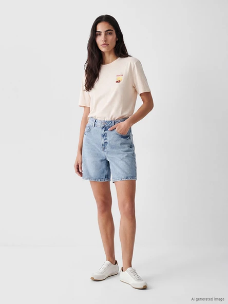LCW Jeans İndigo Yüksek Bel Kadın Jean Şort ürün görseli 1