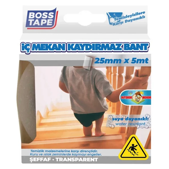 Boss Tape İç Mekan Şeffaf Pvc Kaydırmazlık Bandı 25 Mm X 5 Metre Bt-10005 ürün görseli 1