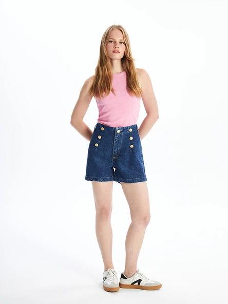 LCW Jeans İndigo Standart Fit Kadın Jean Şort ürün görseli 1