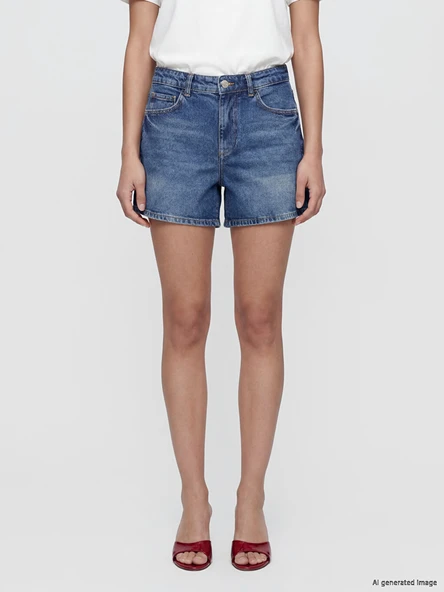 LCW Jeans İndigo Regular Fit Kadın Jean Şort - Resim 3