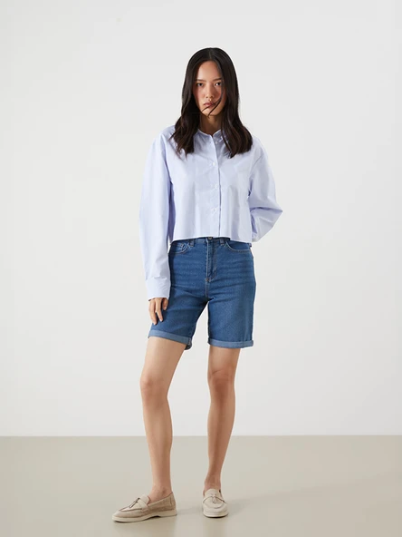 LCW Jeans İndigo Bermuda Fit Kadın Jean Şort ürün görseli 1