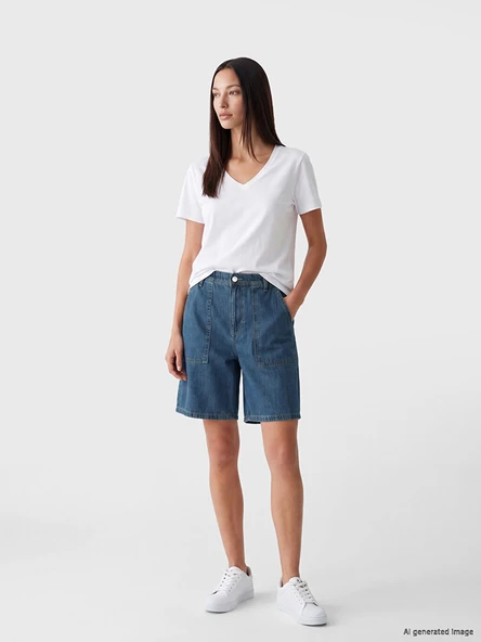 LCWAIKIKI Classic İndigo Loose Fit Kadın Jean Şort ürün görseli 1