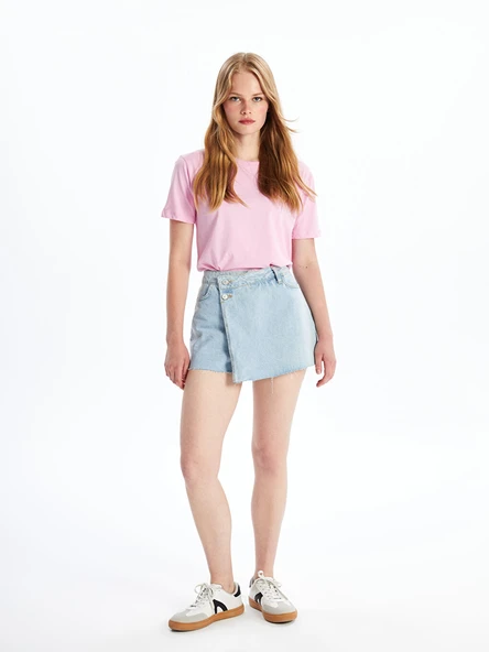LCW Jeans İndigo Standart Fit Kadın Jean Şort Etek ürün görseli 1