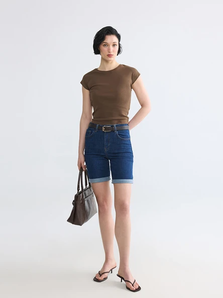 LCW Jeans İndigo Slim Fit Kadın Jean Şort ürün görseli 1