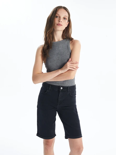 LCW Jeans Siyah Bermuda Fit Kadın Jean Şort ürün görseli 1