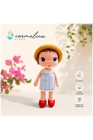 Amigurumi Şapkalı Mavi Elbiseli Örgü Kız Bebek ürün görseli 1