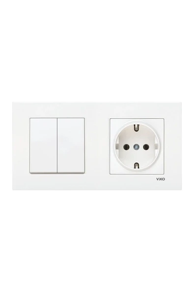 VİKO Torunoğlu Elektrıik Viko Karre Beyaz 2'li Set Komütatör Ve Topraklı Priz Set(İKİLİ ÇERÇEVE DAHİL) ürün görseli 1