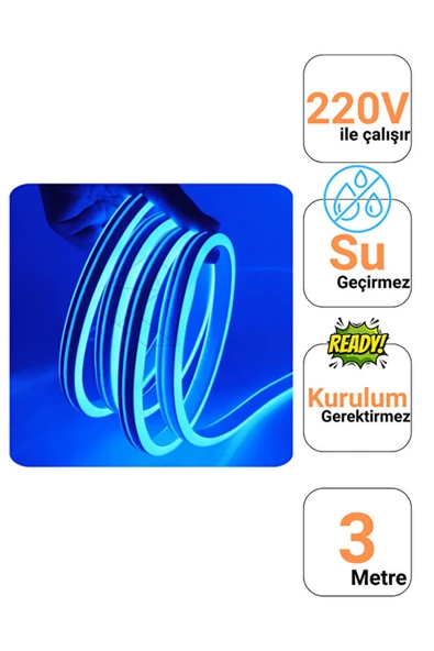 K2 LED SYSTEMS KCL060 25 Metre Cob Şerit Neon 800 Lümen LED 220V Günışığı (IP65 Dış Mekan Uyumlu) MAVİ ürün görseli 1