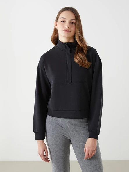LCWAIKIKI Classic Siyah Dik Yaka Kadın Sweatshirt ürün görseli 1