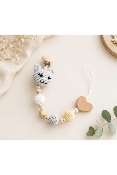 Amigurumi Kedi Emzik Askısı Amigurimi El Örgüsü Doğal ürün görseli 1
