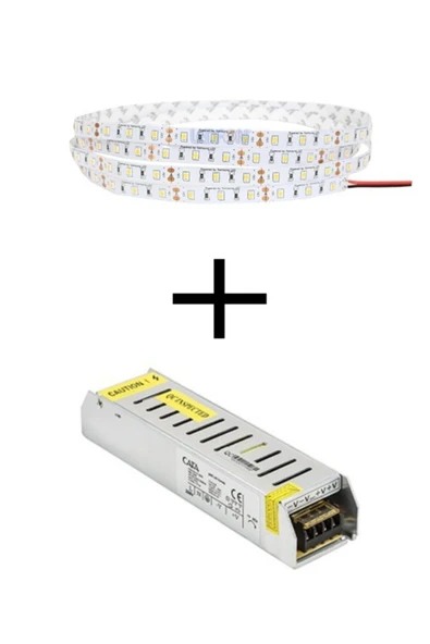 Cata 10 Çipli Iç Mekan Beyaz Renk 5 Metre Şerit Led Işık + 5 Amper Led Trafosu ürün görseli 1