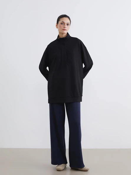 LCW Modest Siyah Soft Touch Oversize Kadın Sweatshirt Tunik - Resim 2
