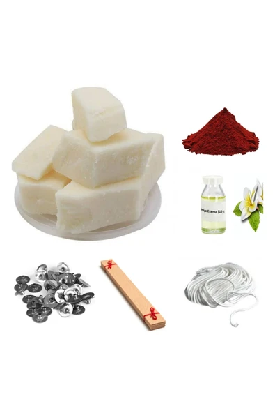 Soya Wax Mum Yapım Seti- Kırmızı Mum Boyası- Vanilya Esansı ürün görseli 1