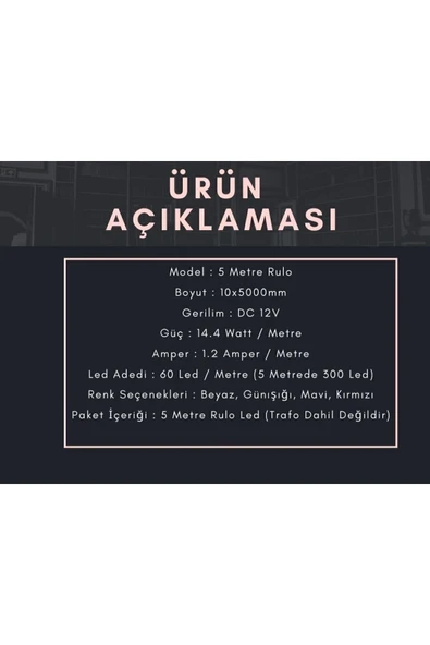 3 Çipli Iç Mekan Şerit Led Beyaz (5 Metre ) - Resim 3