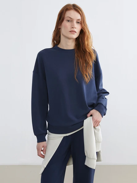 LCW Vision Lacivert Bisiklet Yaka Oversize Kadın Sweatshirt ürün görseli 1