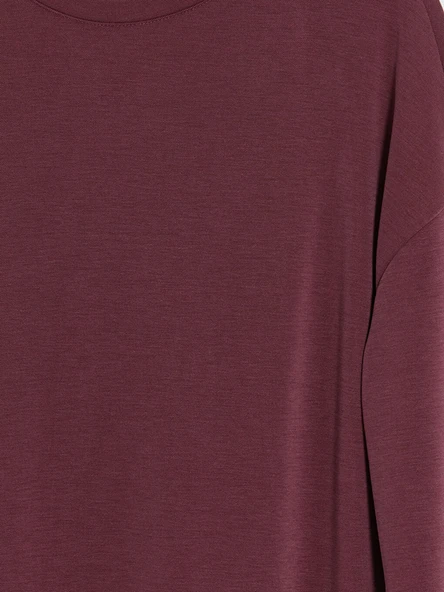 LCW EVERYDAY Mürdüm Soft Touch Oversize Kadın Sweatshirt Tunik - Resim 3