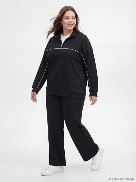 LCW Modest Siyah Dik Yaka Oversize Kadın Sweatshirt ürün görseli 1