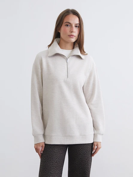 LCW Comfort Bej Polo Yaka Kadın Sweatshirt ürün görseli 1