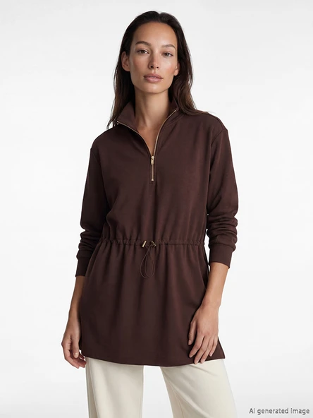 LCWAIKIKI Classic Kahverengi Soft Touch Oversize Kadın Sweatshirt Tunik ürün görseli 1