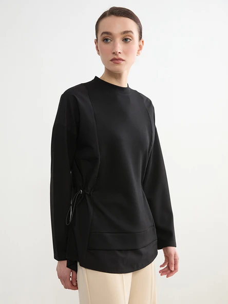 LCW Modest Siyah Soft Touch Oversize Kadın Sweatshirt Tunik ürün görseli 1