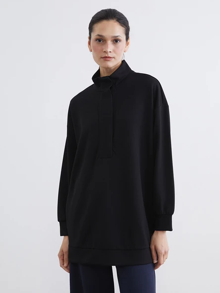 LCW Modest Siyah Soft Touch Oversize Kadın Sweatshirt Tunik ürün görseli 1
