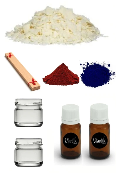 Soya Mum Yapım Seti, 1kg Soya Wax, Cam Kavanoz, Esans, Boya, Ahşap Fitil ürün görseli 1