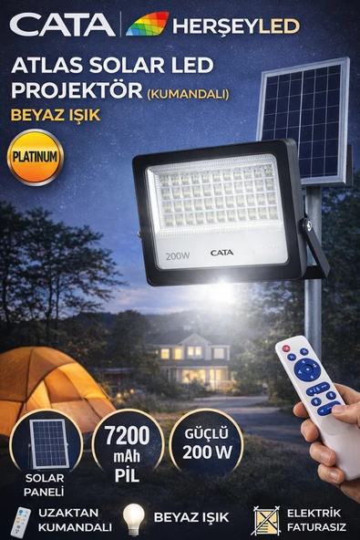 Cata (CT-4649) ATLAS SOLAR LED PROJEKTÖR (KUMANDALI) BEYAZ IŞIK (23X29cm SOLAR PANEL ) ürün görseli 1