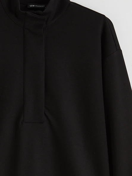 LCW Modest Siyah Soft Touch Oversize Kadın Sweatshirt Tunik - Resim 6