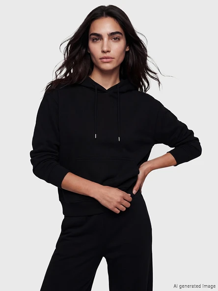 LCW Vision Siyah Oversize Kadın Kalın Hoodie ürün görseli 1