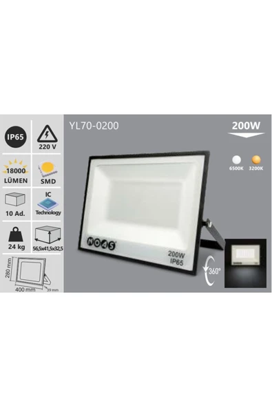 Noas 200W ULTRA SLIM PROJEKTÖR BEYAZ IŞIK ürün görseli 1