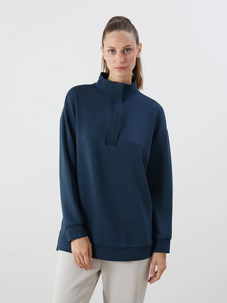 LCWAIKIKI Classic Lacivert Dik Yaka Kadın Sweatshirt Tunik ürün görseli 1
