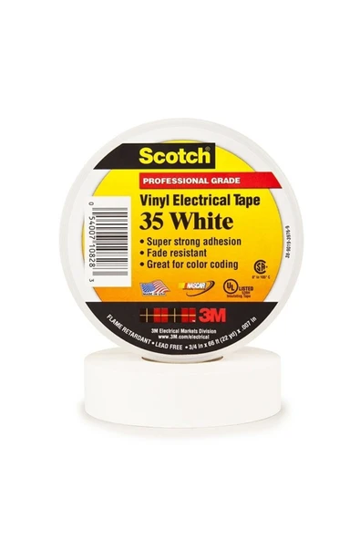 3M Scotch 35 Vinil Elektrik Bandı Beyaz 19 mm x 20 m (10'lu) ürün görseli 1