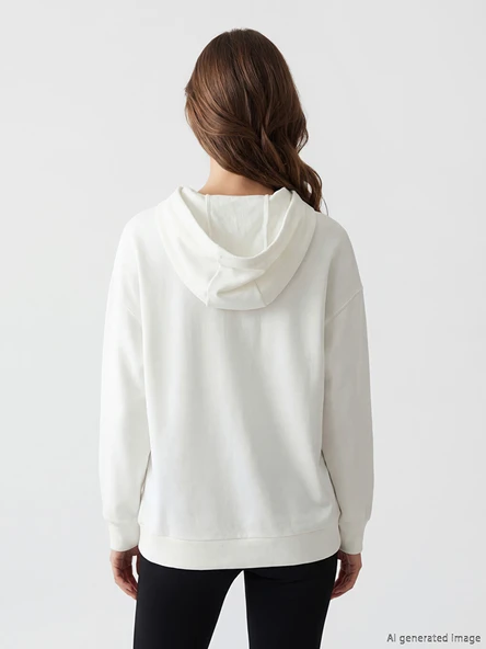 LCW Modest Beyaz Kapüşonlu Kadın Sweatshirt Tunik - Resim 4