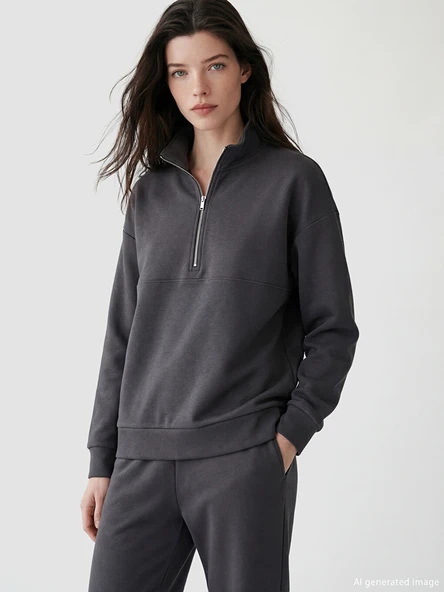 LCW Comfort Antrasit Dik Yaka Soft Touch Kadın Sweatshirt ürün görseli 1
