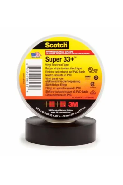 3M Scotch 33+ Vinil Elektrik Bandı Siyah 19 mm x 20 m ürün görseli 1