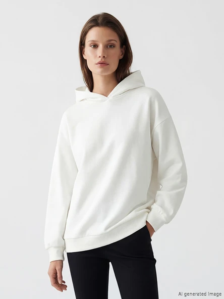 LCW Modest Beyaz Kapüşonlu Kadın Sweatshirt Tunik ürün görseli 1