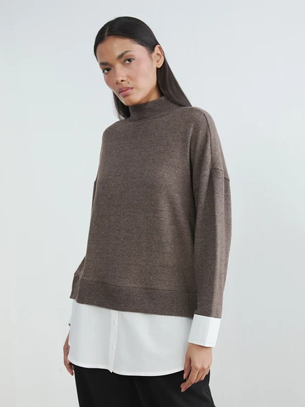 LCWAIKIKI Classic Kahverengi Soft Touch Oversize Kadın Sweatshirt Tunik ürün görseli 1