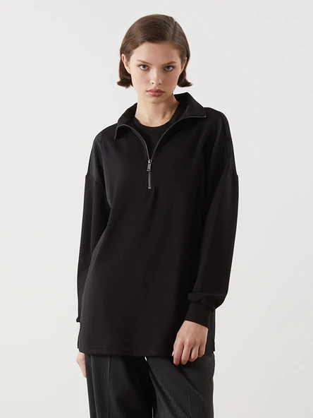 LCWAIKIKI Classic Siyah Dik Yaka Oversize Kadın Sweatshirt ürün görseli 1