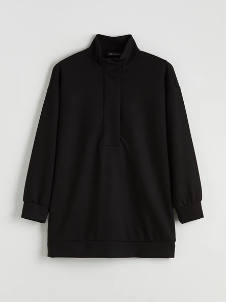 LCW Modest Siyah Soft Touch Oversize Kadın Sweatshirt Tunik - Resim 5