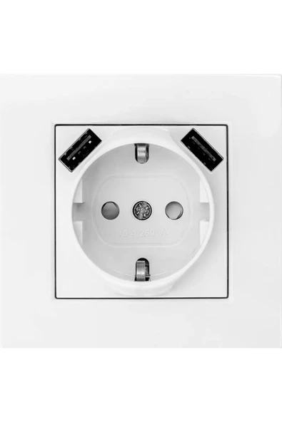 VİKO Karre-Meridian 90970X92 Topraklı 2 USB’li 5V-2A Çocuk Korumalı Priz Beyaz (Komple) ürün görseli 1