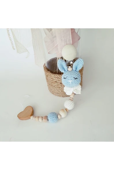 Amigurumi El Örgüsü Doğal Tavşan Emzik Askısı Amigurimi ürün görseli 1