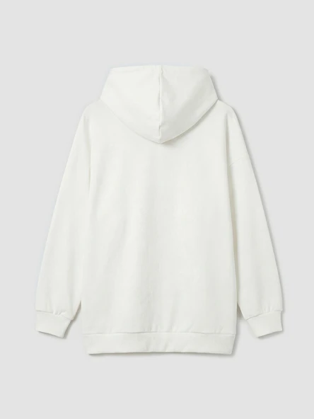 LCW Modest Beyaz Kapüşonlu Kadın Sweatshirt Tunik - Resim 6