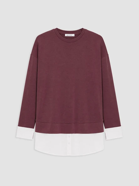 LCW EVERYDAY Mürdüm Soft Touch Oversize Kadın Sweatshirt Tunik ürün görseli 1
